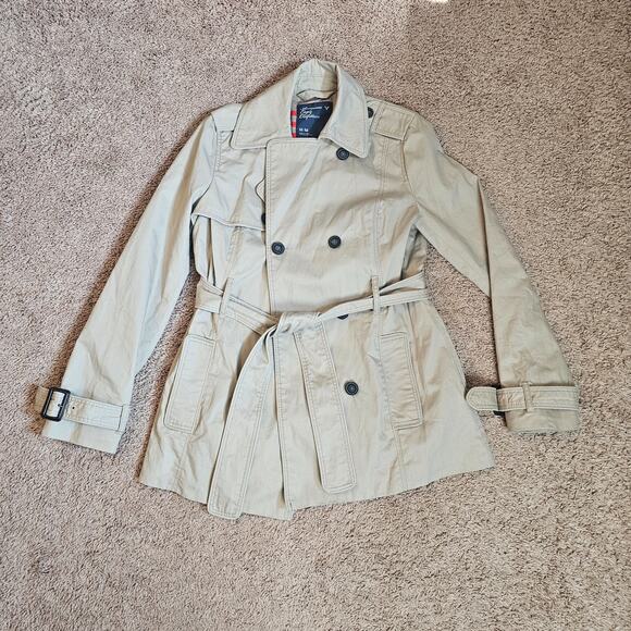 American Eagle Outfitters Trench Coat Womens Med Beige Double Breasted Belted - Picture 1 of 16